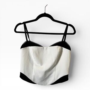WHITE FOX Black Trim Corset Top Ivory Scalloped Edge Bustier Size M. NWOT